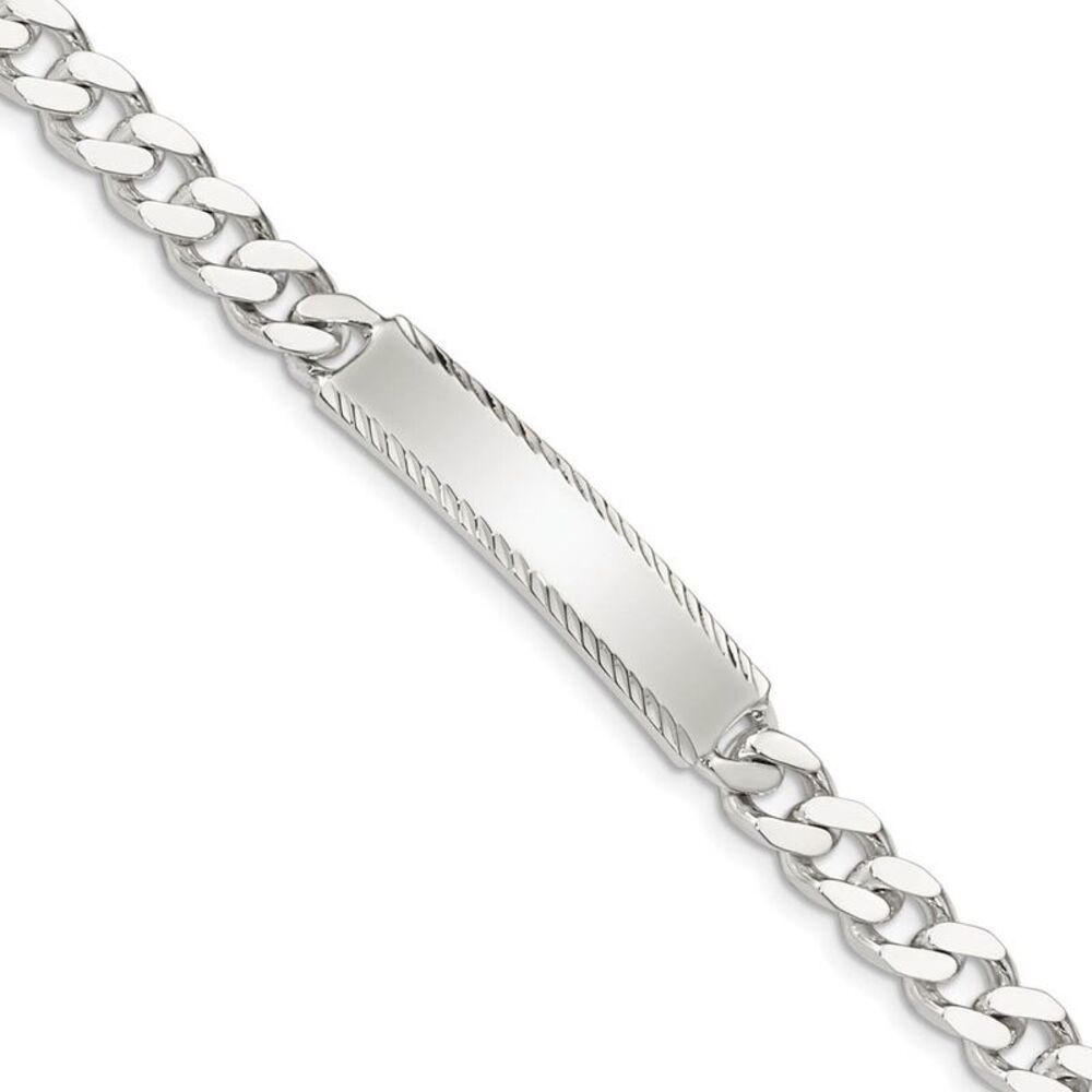 7mm Sterling Silver Diamond-Cut Engravable Curb I.D. Bracelet, 7 Inch
